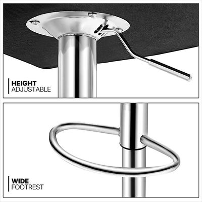 SBF Bar Stools Modern PU Leather Height Adjustable Bar Stools with Back and Footrest, Square Shape Swivel Bar Stool for Kitchen and Dining, Chrome Base Hydraulic Barstools, Set of 2, Black