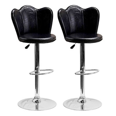 SBF Bar Stools Modern PU Leather Height Adjustable Bar Stools with Back and Footrest, Square Shape Swivel Bar Stool for Kitchen and Dining, Chrome Base Hydraulic Barstools, Set of 2, Black