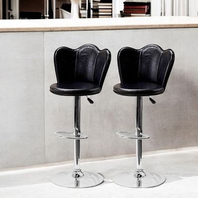 SBF Bar Stools Modern PU Leather Height Adjustable Bar Stools with Back and Footrest, Square Shape Swivel Bar Stool for Kitchen and Dining, Chrome Base Hydraulic Barstools, Set of 2, Black