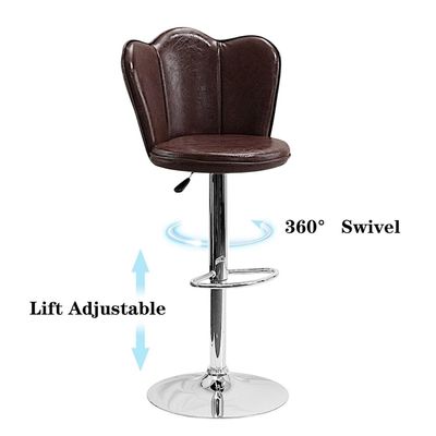 SBF Bar Stools Modern PU Leather Height Adjustable Bar Stools with Back and Footrest, Square Shape Swivel Bar Stool for Kitchen and Dining, Chrome Base Hydraulic Barstools, Set of 2, Brown
