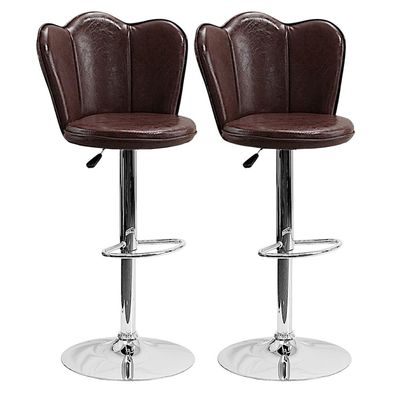 SBF Bar Stools Modern PU Leather Height Adjustable Bar Stools with Back and Footrest, Square Shape Swivel Bar Stool for Kitchen and Dining, Chrome Base Hydraulic Barstools, Set of 2, Brown