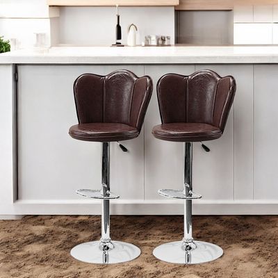 SBF Bar Stools Modern PU Leather Height Adjustable Bar Stools with Back and Footrest, Square Shape Swivel Bar Stool for Kitchen and Dining, Chrome Base Hydraulic Barstools, Set of 2, Brown