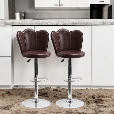 SBF Bar Stools Modern PU Leather Height Adjustable Bar Stools with Back and Footrest, Square Shape Swivel Bar Stool for Kitchen and Dining, Chrome Base Hydraulic Barstools, Set of 2, Brown