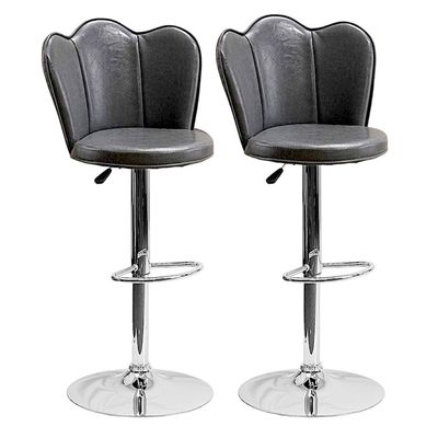 SBF Bar Stools Modern PU Leather Height Adjustable Bar Stools with Back and Footrest, Square Shape Swivel Bar Stool for Kitchen and Dining, Chrome Base Hydraulic Barstools, Set of 2, Grey