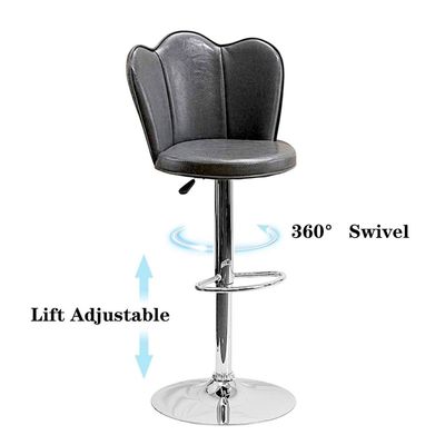 SBF Bar Stools Modern PU Leather Height Adjustable Bar Stools with Back and Footrest, Square Shape Swivel Bar Stool for Kitchen and Dining, Chrome Base Hydraulic Barstools, Set of 2, Grey