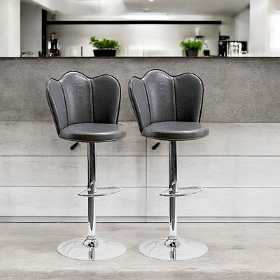 SBF Bar Stools Modern PU Leather Height Adjustable Bar Stools with Back and Footrest, Square Shape Swivel Bar Stool for Kitchen and Dining, Chrome Base Hydraulic Barstools, Set of 2, Grey