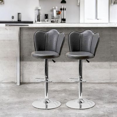 SBF Bar Stools Modern PU Leather Height Adjustable Bar Stools with Back and Footrest, Square Shape Swivel Bar Stool for Kitchen and Dining, Chrome Base Hydraulic Barstools, Set of 2, Grey