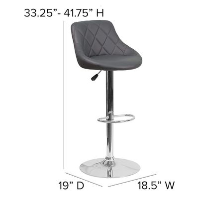 SBF Bar Stools Modern PU Leather Height Adjustable Bar Stools with Back and Footrest, Round Shape Swivel Bar Stool for Kitchen and Dining, Chrome Base Hydraulic Barstools, Set of 2, Grey