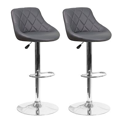 SBF Bar Stools Modern PU Leather Height Adjustable Bar Stools with Back and Footrest, Round Shape Swivel Bar Stool for Kitchen and Dining, Chrome Base Hydraulic Barstools, Set of 2, Grey