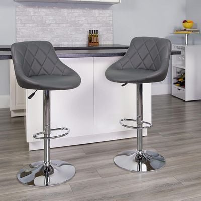 SBF Bar Stools Modern PU Leather Height Adjustable Bar Stools with Back and Footrest, Round Shape Swivel Bar Stool for Kitchen and Dining, Chrome Base Hydraulic Barstools, Set of 2, Grey