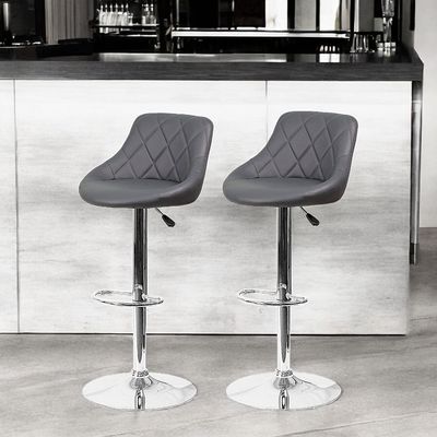 SBF Bar Stools Modern PU Leather Height Adjustable Bar Stools with Back and Footrest, Round Shape Swivel Bar Stool for Kitchen and Dining, Chrome Base Hydraulic Barstools, Set of 2, Grey