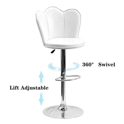 SBF Bar Stools Modern PU Leather Height Adjustable Bar Stools with Back and Footrest, Round Shape Swivel Bar Stool for Kitchen and Dining, Chrome Base Hydraulic Barstools, Set of 2, White