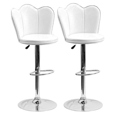 SBF Bar Stools Modern PU Leather Height Adjustable Bar Stools with Back and Footrest, Round Shape Swivel Bar Stool for Kitchen and Dining, Chrome Base Hydraulic Barstools, Set of 2, White