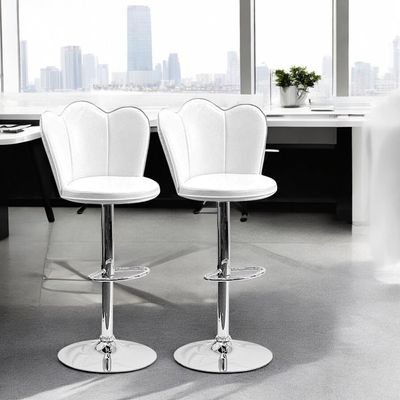 SBF Bar Stools Modern PU Leather Height Adjustable Bar Stools with Back and Footrest, Round Shape Swivel Bar Stool for Kitchen and Dining, Chrome Base Hydraulic Barstools, Set of 2, White