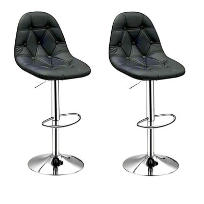 SBF Bar Stools Modern PU Leather Height Adjustable Bar Stools with Back and Footrest, Diamond Shape Swivel Bar Stool for Kitchen and Dining, Chrome Base Hydraulic Barstools, Set of 2, Black