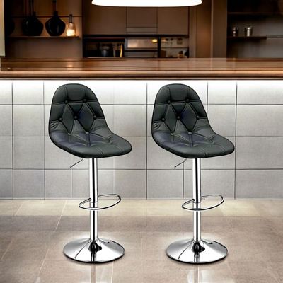 SBF Bar Stools Modern PU Leather Height Adjustable Bar Stools with Back and Footrest, Diamond Shape Swivel Bar Stool for Kitchen and Dining, Chrome Base Hydraulic Barstools, Set of 2, Black