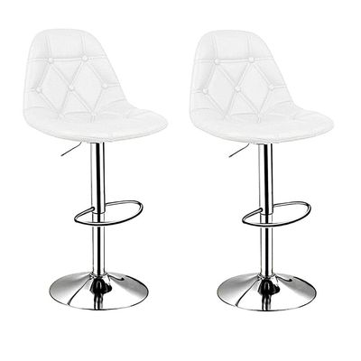 SBF Bar Stools Modern PU Leather Height Adjustable Bar Stools with Back and Footrest, Diamond Shape Swivel Bar Stool for Kitchen and Dining, Chrome Base Hydraulic Barstools, Set of 2, White