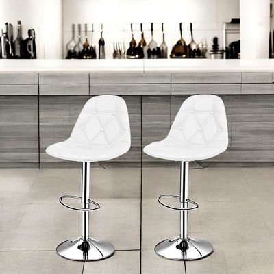 SBF Bar Stools Modern PU Leather Height Adjustable Bar Stools with Back and Footrest, Diamond Shape Swivel Bar Stool for Kitchen and Dining, Chrome Base Hydraulic Barstools, Set of 2, White
