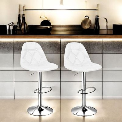SBF Bar Stools Modern PU Leather Height Adjustable Bar Stools with Back and Footrest, Diamond Shape Swivel Bar Stool for Kitchen and Dining, Chrome Base Hydraulic Barstools, Set of 2, White