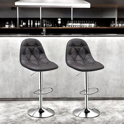SBF Bar Stools Modern PU Leather Height Adjustable Bar Stools with Back and Footrest, Diamond Shape Swivel Bar Stool for Kitchen and Dining, Chrome Base Hydraulic Barstools, Set of 2, Grey