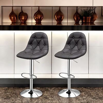 SBF Bar Stools Modern PU Leather Height Adjustable Bar Stools with Back and Footrest, Diamond Shape Swivel Bar Stool for Kitchen and Dining, Chrome Base Hydraulic Barstools, Set of 2, Grey