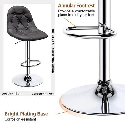 SBF Bar Stools Modern PU Leather Height Adjustable Bar Stools with Back and Footrest, Diamond Shape Swivel Bar Stool for Kitchen and Dining, Chrome Base Hydraulic Barstools, Set of 2, Grey