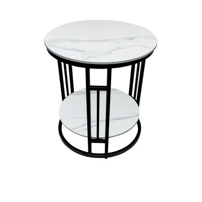 Maple Home Nordic Round Side Table  2-Tier Shelves Artificial Marble Top Sturdy Metal Frame Legs Coffee Table End Table Balconies Bedroom Office Living Room Corner Furniture