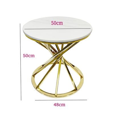 Maple Home Accent Round Side Table Luxury Sturdy Golden Metal Frame Legs Coffee Table Marble Top End Table Rust Resistant Bedside Sofa Living Bedroom Furniture