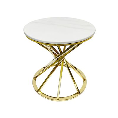 Maple Home Accent Round Side Table Luxury Sturdy Golden Metal Frame Legs Coffee Table Marble Top End Table Rust Resistant Bedside Sofa Living Bedroom Furniture