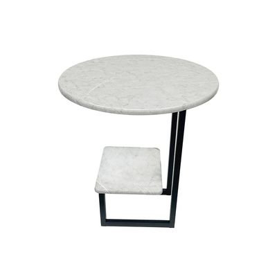 Maple Home Nordic Round Side Table  2-Tier Shelves Artificial Marble Top Sturdy Metal Frame Legs Coffee Table End Table Balconies Bedroom Office Living Room Corner Furniture