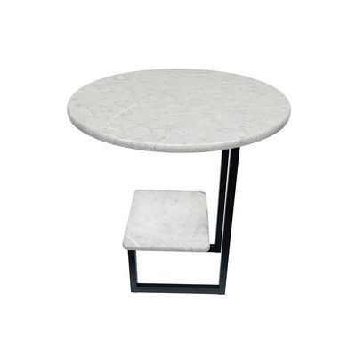 Maple Home Nordic Round Side Table  2-Tier Shelves Artificial Marble Top Sturdy Metal Frame Legs Coffee Table End Table Balconies Bedroom Office Living Room Corner Furniture