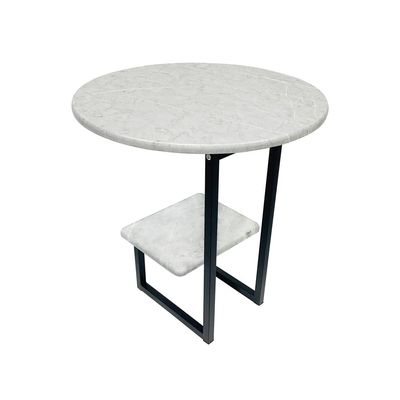 Maple Home Nordic Round Side Table  2-Tier Shelves Artificial Marble Top Sturdy Metal Frame Legs Coffee Table End Table Balconies Bedroom Office Living Room Corner Furniture