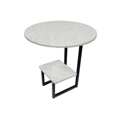 Maple Home Nordic Round Side Table  2-Tier Shelves Artificial Marble Top Sturdy Metal Frame Legs Coffee Table End Table Balconies Bedroom Office Living Room Corner Furniture