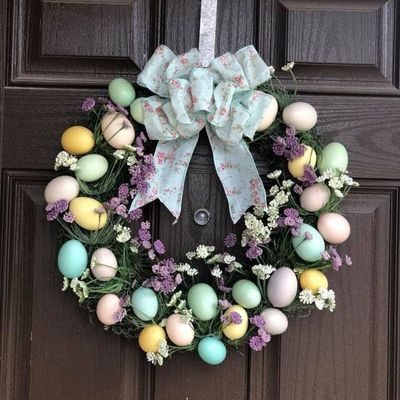 Homesmiths Easter Decorations, 40 Cm Wall-mounted Garland Easter Garland Ornaments Door Hanging Easter decoration wreath with Egg Ornaments, Flowers and Bowknot, Multicolour.