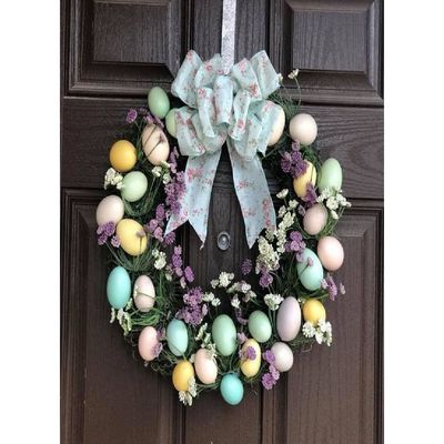 Homesmiths Easter Decorations, 40 Cm Wall-mounted Garland Easter Garland Ornaments Door Hanging Easter decoration wreath with Egg Ornaments, Flowers and Bowknot, Multicolour.