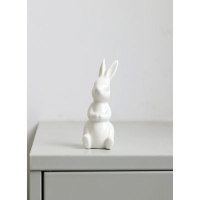 Homesmiths Easter Ceramic Bunny Rabbit Figurine, White Rabbit Figurine Porcelain Modern Art Home Decoration Perfect for Birthday, Easter, Children Day. 9.5x4.8 cm.