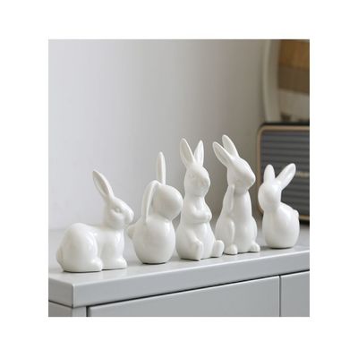 Homesmiths Easter Ceramic Bunny Rabbit Figurine, White Rabbit Figurine Porcelain Modern Art Home Decoration Perfect for Birthday, Easter, Children Day. 9.5x4.8 cm.