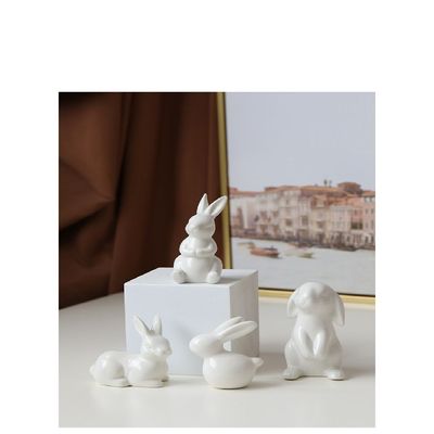 Homesmiths Easter Ceramic Bunny Rabbit Figurine, White Rabbit Figurine Porcelain Modern Art Home Decoration Perfect for Birthday, Easter, Children Day. 9.5x4.8 cm.