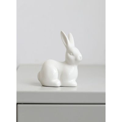 Homesmiths Easter Ceramic Bunny Rabbit Figurine, White Rabbit Figurine Porcelain Modern Art Home Decoration Perfect for Birthday, Easter, Children Day. 7.1x7.8 cm.