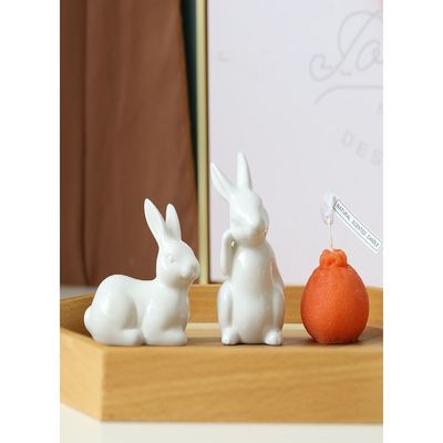 Homesmiths Easter Ceramic Bunny Rabbit Figurine, White Rabbit Figurine Porcelain Modern Art Home Decoration Perfect for Birthday, Easter, Children Day. 7.1x7.8 cm.