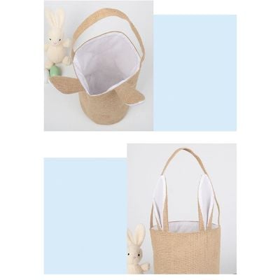 Homesmiths Easter Bunny Baskets with Ears Stand Up, Cute Easter Canvas Jute Bags, Easter Burlap Bunny Ear Tote Bags for Kids Gift Egg Hunting Candy, White. 20x22 cm