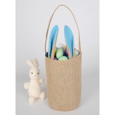 Homesmiths Easter Bunny Baskets with Ears Stand Up, Cute Easter Canvas Jute Bags, Easter Burlap Bunny Ear Tote Bags for Kids Gift Egg Hunting Candy, Blue. 20x22 cm