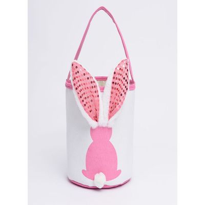 Homesmiths Easter Bunny Baskets with Lights for Baby Girls, Large Pink Kids Easter Bucket Tote with Light up Rabbit Ears for Spring Egg Hunts Party Storage, 23x24 cm