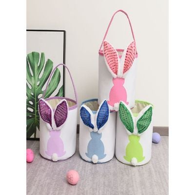 Homesmiths Easter Bunny Baskets with Lights for Baby Girls, Large Pink Kids Easter Bucket Tote with Light up Rabbit Ears for Spring Egg Hunts Party Storage, 23x24 cm