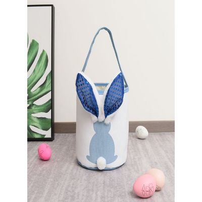 Homesmiths Easter Bunny Baskets with Lights for Baby Boys, Large Blue Kids Easter Bucket Tote with Light up Rabbit Ears for Spring Egg Hunts Party Storage, 23x24 cm.