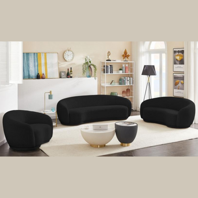 Snug Rounded Back Rich Black Modern Boucle Sofa