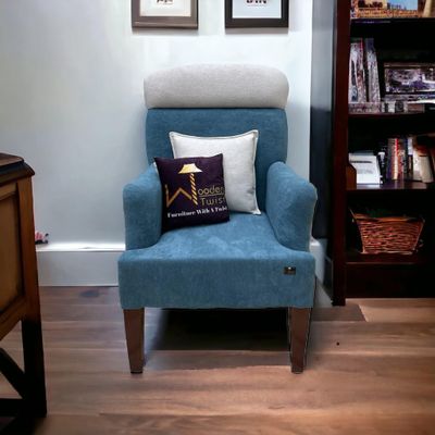Wooden Twist Swanky Home Decor Teak Wood Boucle Fabric Sofa Set 3+1+1 with 4 Cushions Elegant Living Room