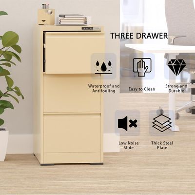 Mahmayi Victory Steel Japan OEM File Cabinet with Touch Screen Digital Lock with USB Charging Support, Portable Cabinet with 3 Storage Drawer, Vertical File Cabinet, Ideal for Office - Beige