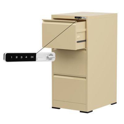 Mahmayi Victory Steel Japan OEM File Cabinet with Touch Screen Digital Lock with USB Charging Support, Portable Cabinet with 3 Storage Drawer, Vertical File Cabinet, Ideal for Office - Beige