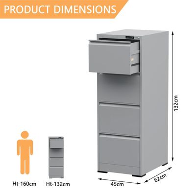 Mahmayi Victory Steel Japan OEM File Cabinet with Touch Screen Digital Lock with USB Charging Support, Portable Cabinet with 4 Storage Drawer, Vertical File Cabinet, Ideal for Office - Grey